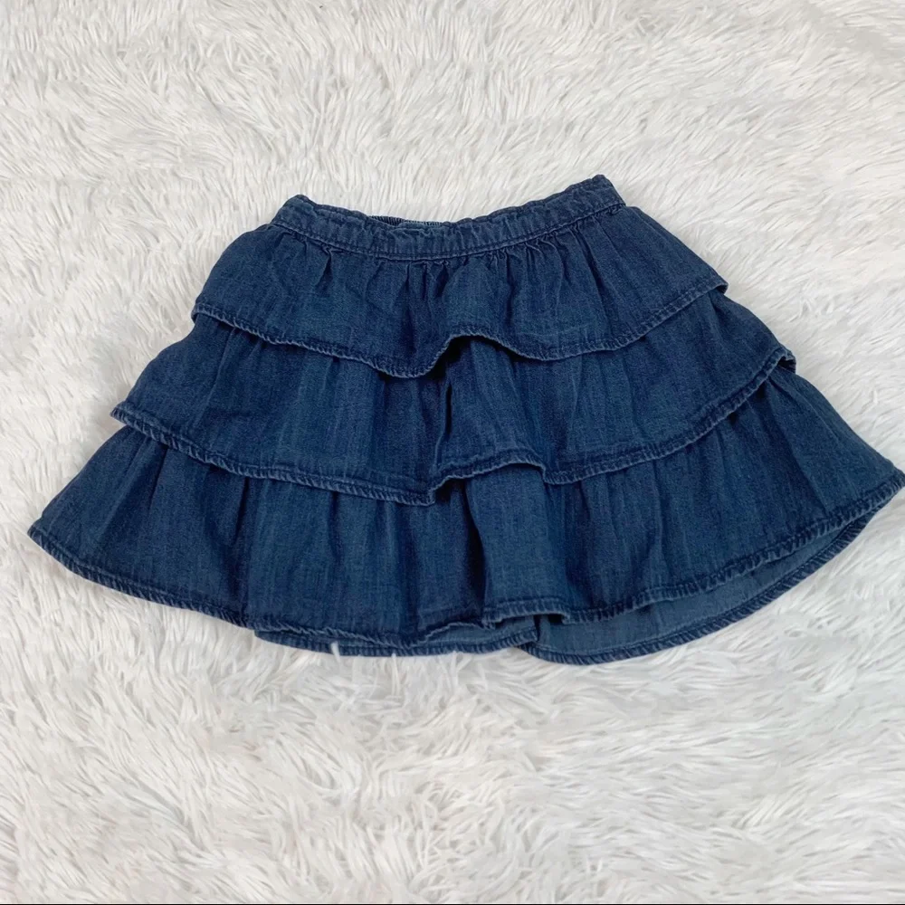 Gap toddler girl's chambray‎ tiered skirt pull on elastic waist blue